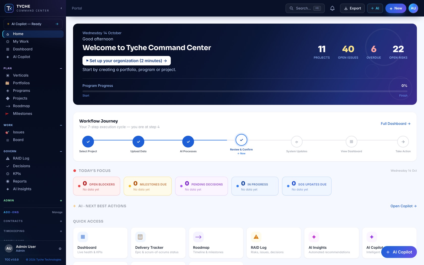 Tyche Command Center control tower dashboard